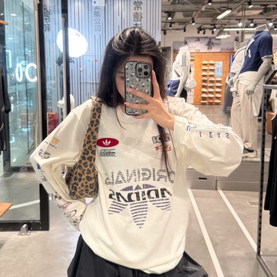 阿迪达斯三叶草男赛车风长袖T恤