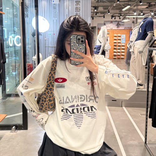 阿迪达斯三叶草男赛车风长袖T恤