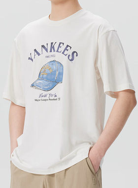 26新款MLB情侣短袖男女NY复古印花凉感宽松休闲运动T恤3ATSN0263