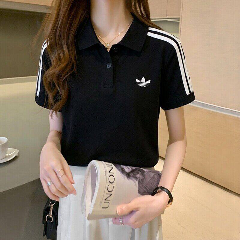 阿迪达斯三叶草女子修身显瘦POLO衫条纹运动短袖T恤KD3699/KD7974