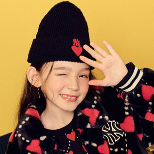 MLB毛线帽儿童针织帽保暖休闲帽男女童爱心刺绣运动帽7ABNH0136