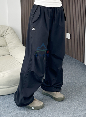 MLB长裤女25新款NY小标保暖加绒阔腿梭织休闲透气运动裤3FWPB1556