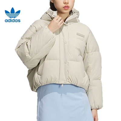 阿迪达斯保暖连帽短款运动羽绒服