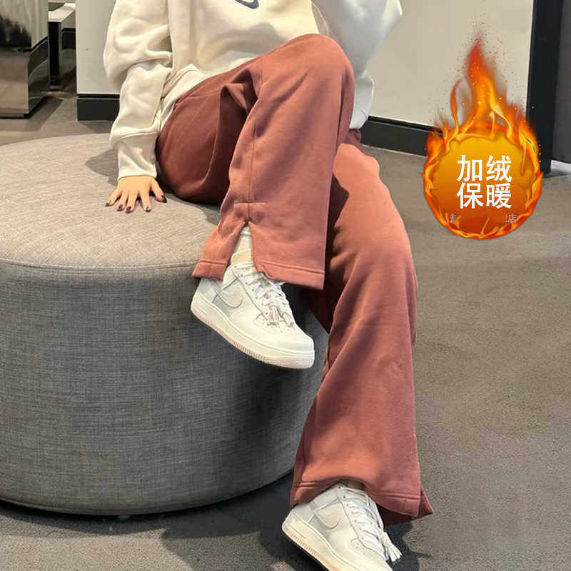 Nike耐克PHOENIX女子加绒高腰运动阔腿裤春针织开衩刺绣DQ5616