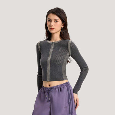 阿迪达斯三叶草高腰短款紧身毛衣