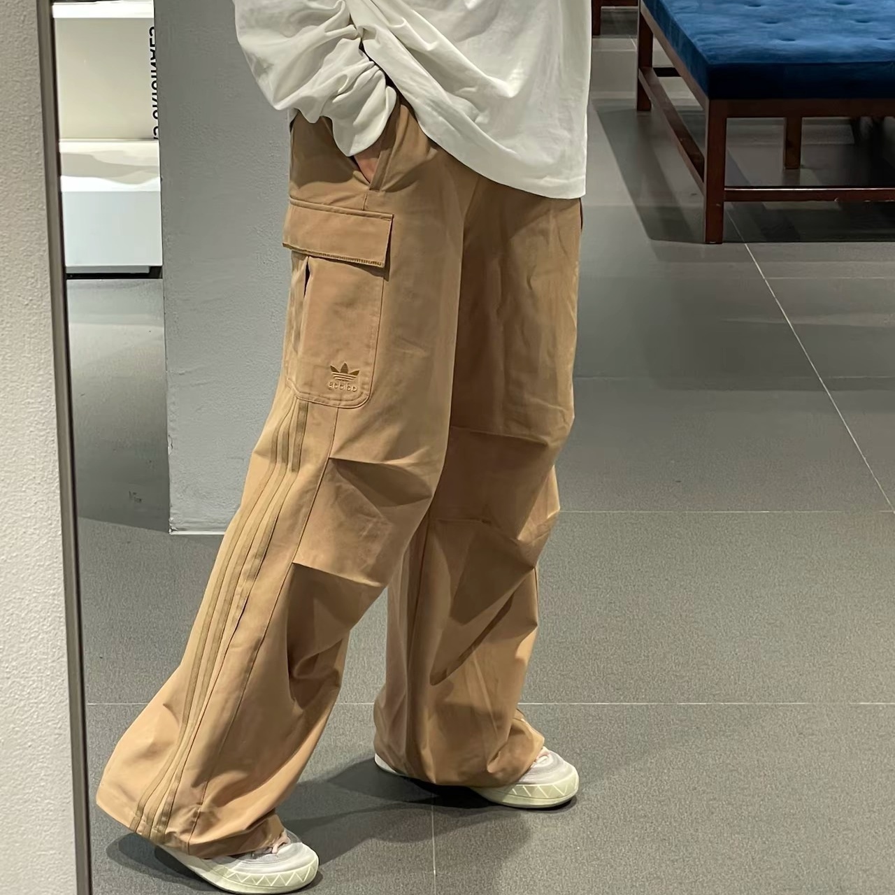 阿迪达斯三叶草男女阔腿工装长裤