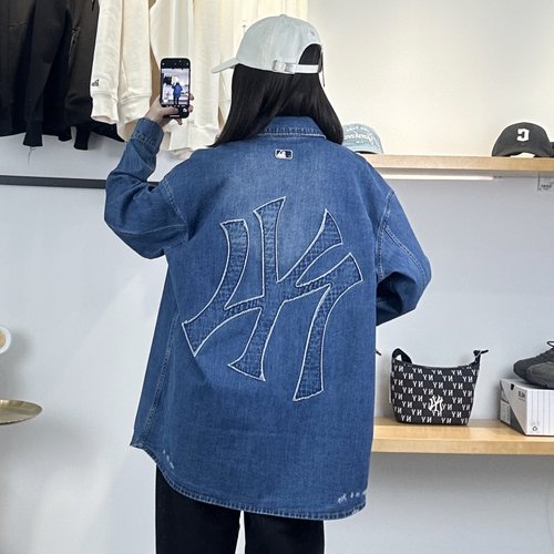 MLB男女NY复古做旧丹宁牛仔衬衫