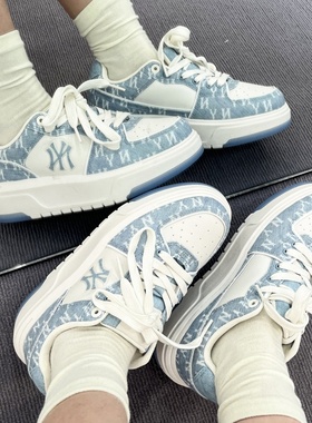 MLB男女25春季新款情侣老花运动学长鞋厚底增高休闲板鞋3ASXS015N