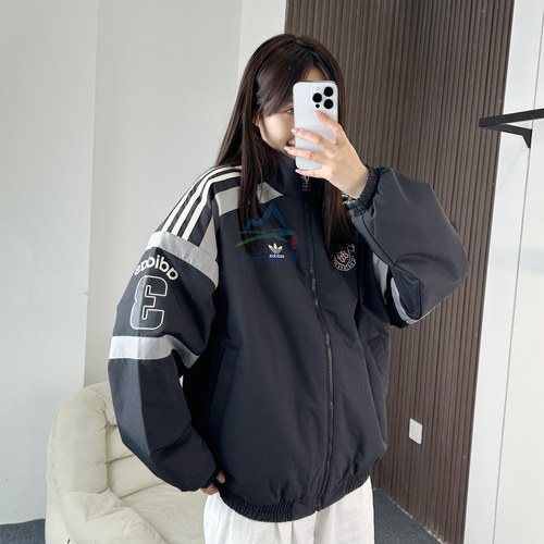 阿迪达斯三叶草男双面穿保暖棉服