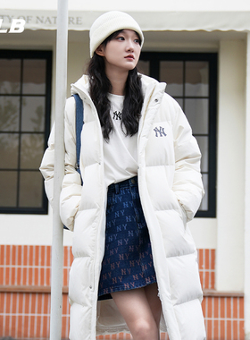 MLB男女2024冬季新款NY字母情侣连帽加厚时尚长款羽绒服3ADJB1846