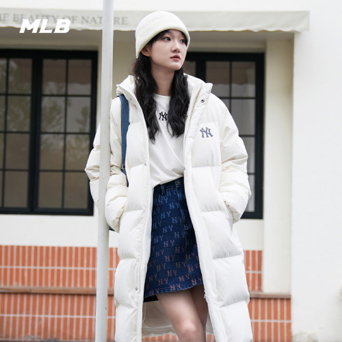 MLB男女连帽NY字母长款羽绒服