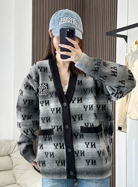 25秋季新款MLB针织开衫男女NY复古渐变老花满印运动外套3AKCM0354