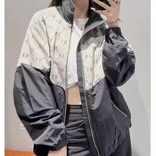 MLB男女夹克NY钻石老花拼接情侣休闲运动立领梭织外套3AWJM0221