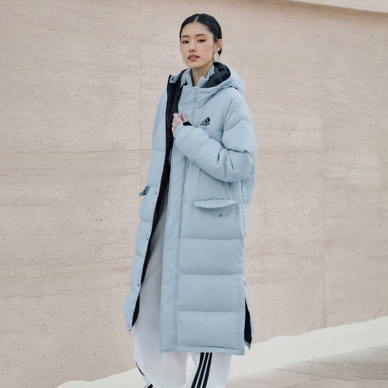 阿迪达斯男女保暖长款运动羽绒服