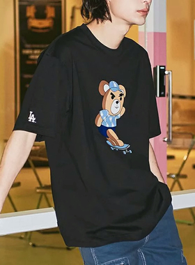 国内现货MLB男女T恤皱眉熊系列短袖运动休闲宽松夏新款3ATSE0233