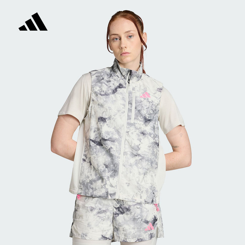 25新款adidas阿迪达斯跑步印花运动修身无袖背心女拉链马甲JL8726