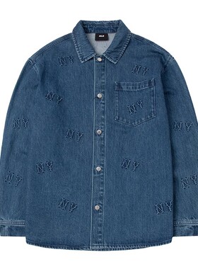 MLB正品男女情侣运动休闲NY字母长袖牛仔衬衫外套24春新3ADRM0841