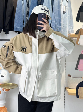 25新款MLB冲锋衣外套男女NY拼接撞色工装休闲运动夹克3AWJB0551