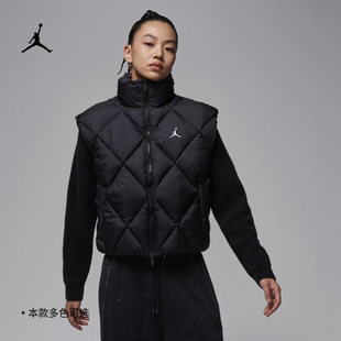 耐克JORDAN乔丹25冬季女子立领菱格纹保暖轻便棉服马甲外套HV0414