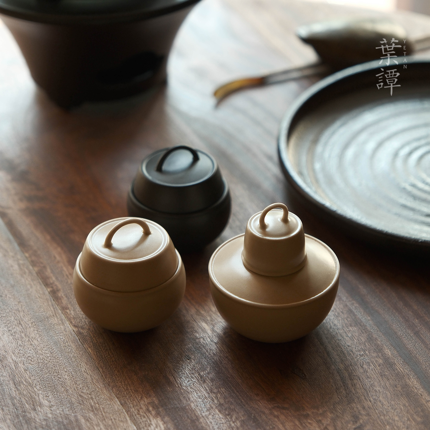 叶谭 天野酒精灯 茶道零配陶瓷酒精炉配件mini米白黑色燃料罐