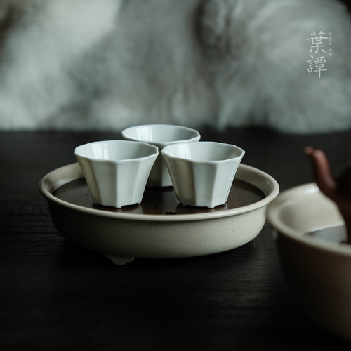 慕古豆青色釉功夫茶杯叶谭陶瓷