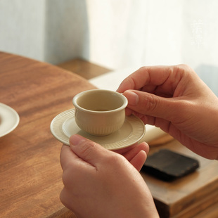 叶谭 天野铃兰杯 景德镇陶瓷草木灰品茗杯茶杯有托迷你小咖啡杯