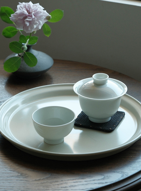 叶谭 隐山堂融玉基本盖碗 景德镇仿古釉小茶碗满水110ml高足杯