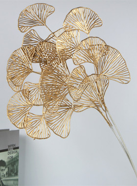 金色叶子仿真花婚礼布置装饰假花金叶子红果发财果尤加利扇叶摆件