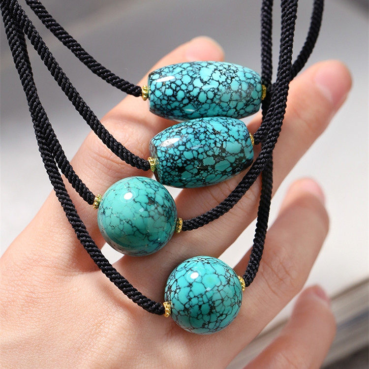 후베이 원시 광산 청록색 라운드 루즈 비즈 DZI 비즈 원시 돌 펜던트 목걸이 액세서리 남성과 여성의 쇄골 체인 천연 펜던트