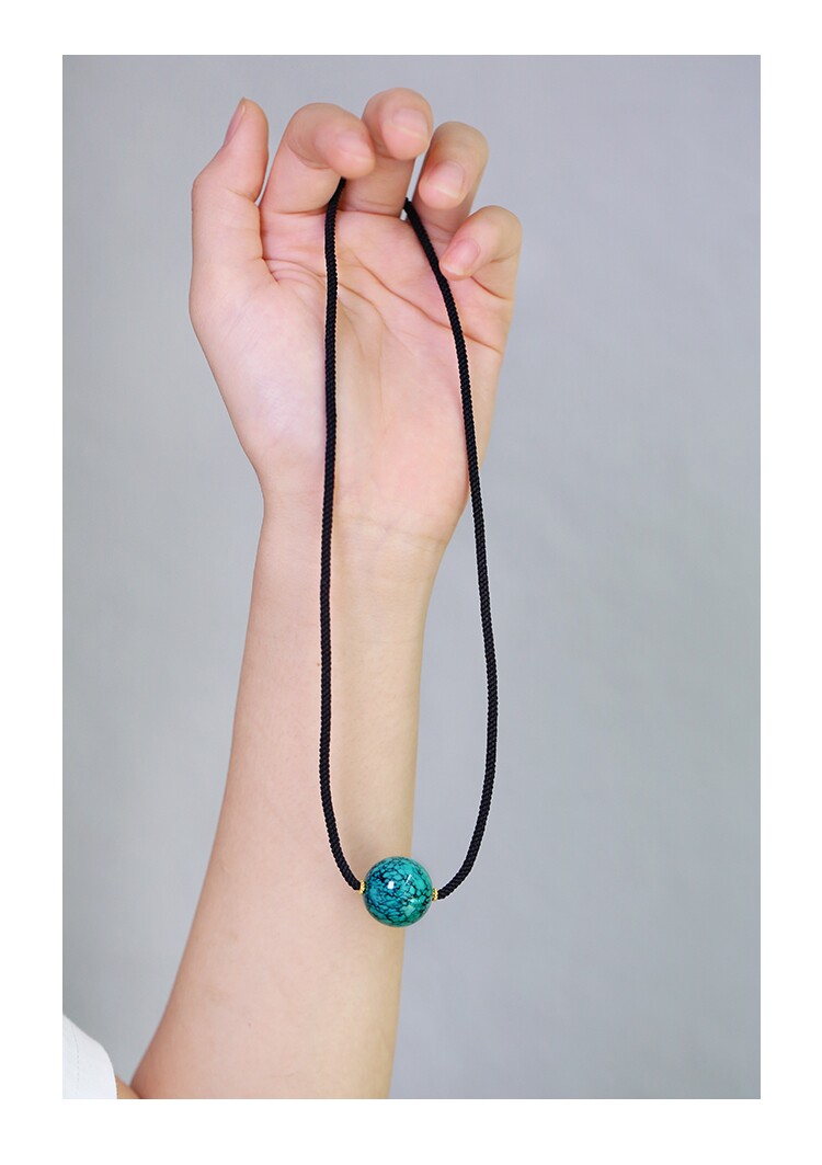 후베이 원시 광산 청록색 라운드 루즈 비즈 DZI 비즈 원시 돌 펜던트 목걸이 액세서리 남성과 여성의 쇄골 체인 천연 펜던트