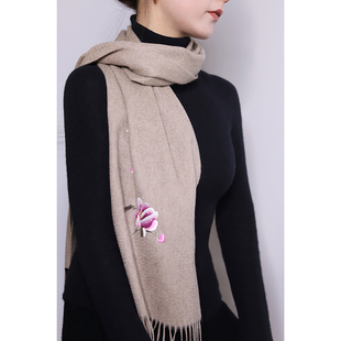 湘绣刺绣围巾羊绒围巾情人节礼物