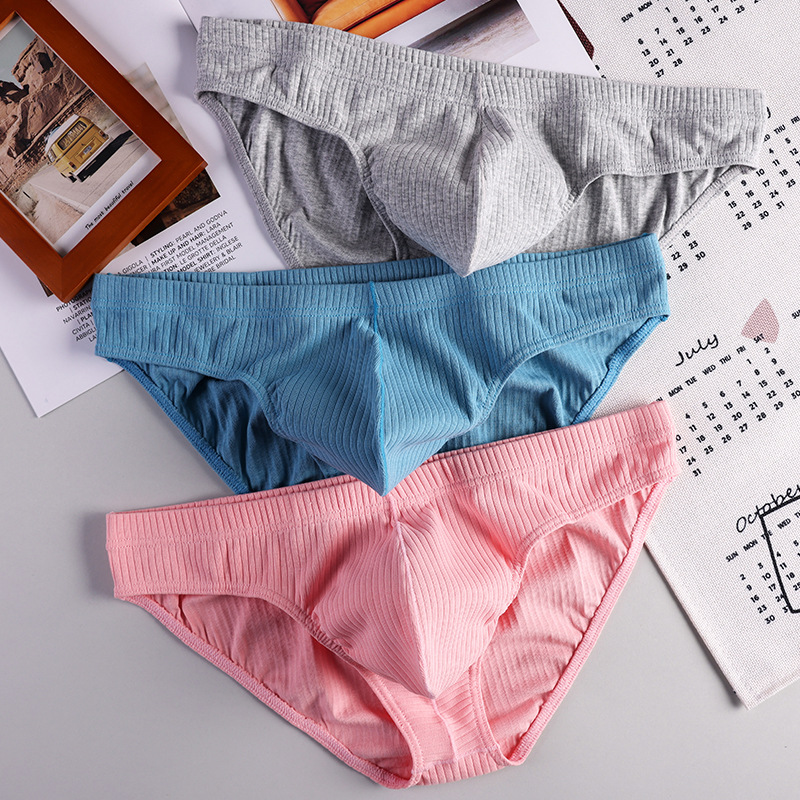 男士粉色可爱性感纯棉螺纹三角裤