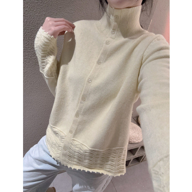 设计感高领针织衫长袖女欧货别致百搭宽松毛衣开衫外套提花上衣冬,女装/女士精品,毛针织衫,淘宝优惠券,粉丝福利购,淘宝优惠卷