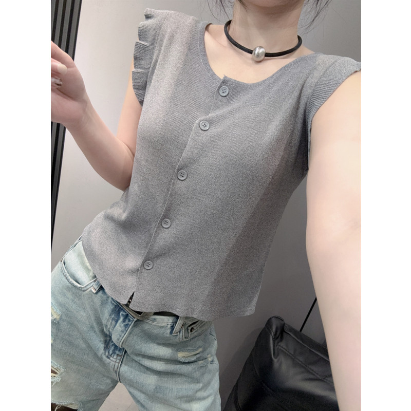 小飞袖坎肩开衫短袖女设计感气质