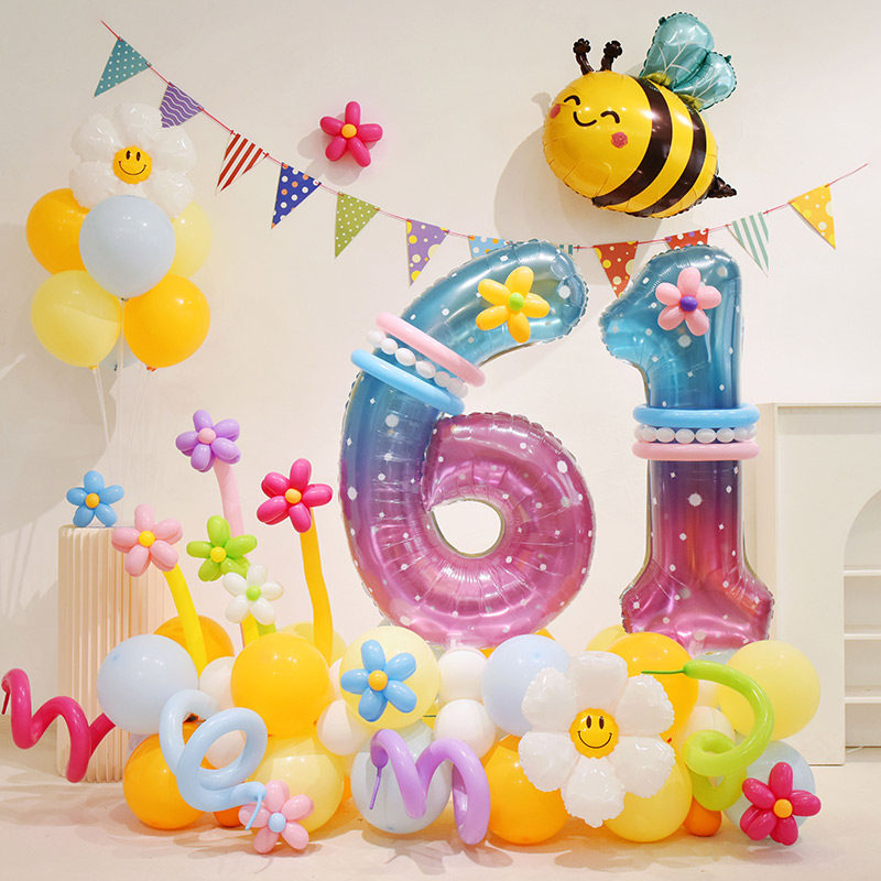 六一儿童节卡通创意装饰气球数字立柱幼儿园学校教室场景布置拍照