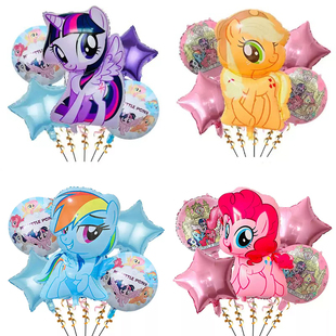 小马宝莉气球简约飘空卡通铝膜派对女孩周岁派对场景生日装饰布置