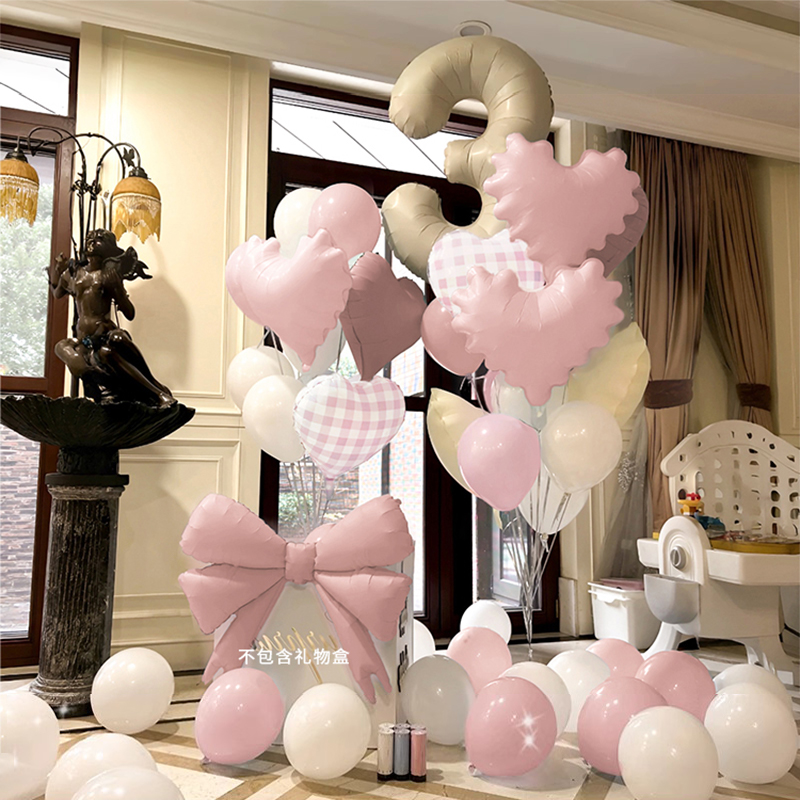 网红ins韩式马卡龙蝴蝶结气球波浪爱心生日派对装饰布置拍照道具