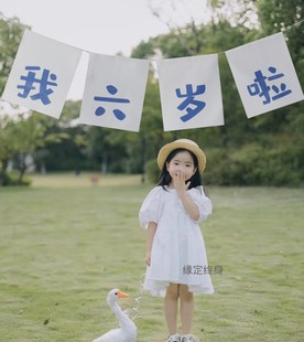 饰场景野餐布置宝宝周岁小清新风 网红户外儿童生日拉旗拍照道具装