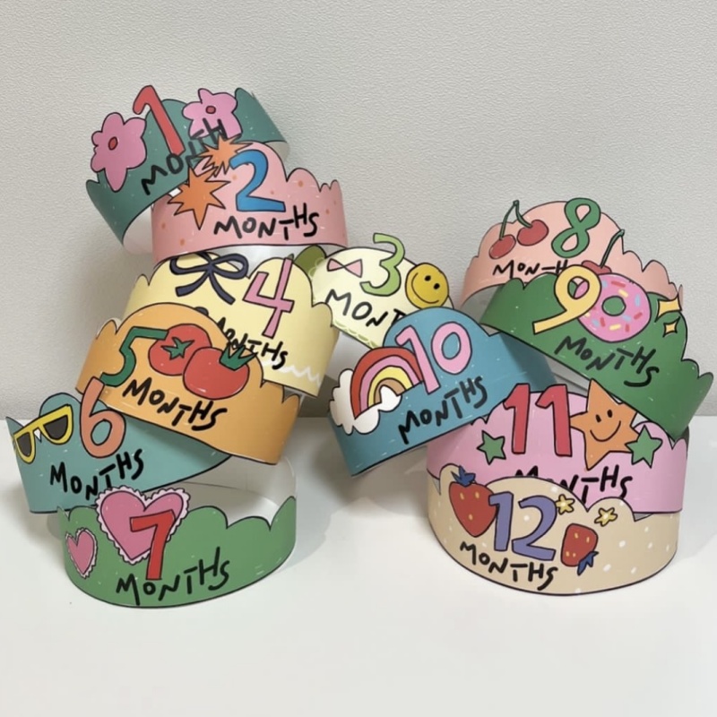 ins宝宝拍照道具12月份摄影记录皇冠纸质一套满月派对头饰纪念照