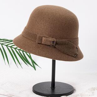 皮卡罗帽子女秋冬时尚保暖蝴蝶结气质羊毛赫本渔夫帽洋气妈妈盆帽