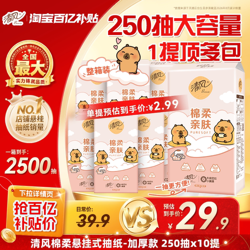 清风悬挂式抽纸250抽10提