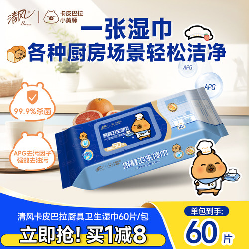 清风厨房60片4包强力去油污湿巾
