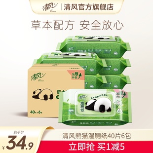清风湿厕纸女性6包40片湿巾私处擦屁屁杀菌清洁湿巾纸实惠装