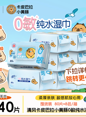 清风卡皮巴拉湿巾纸家用大包纯水80抽清洁卫生消毒湿纸巾医护级ms