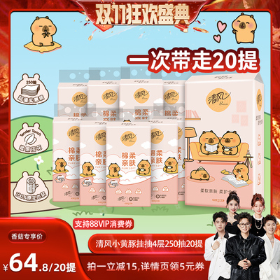 【香菇双十一】清风棉柔系列卡皮巴拉悬挂抽纸4层250抽20提