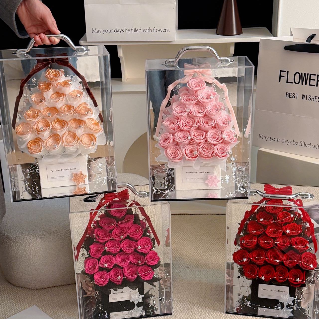 永生玫瑰花束礼盒19朵圣诞树花盒送女朋友闺蜜女生生日告白礼物