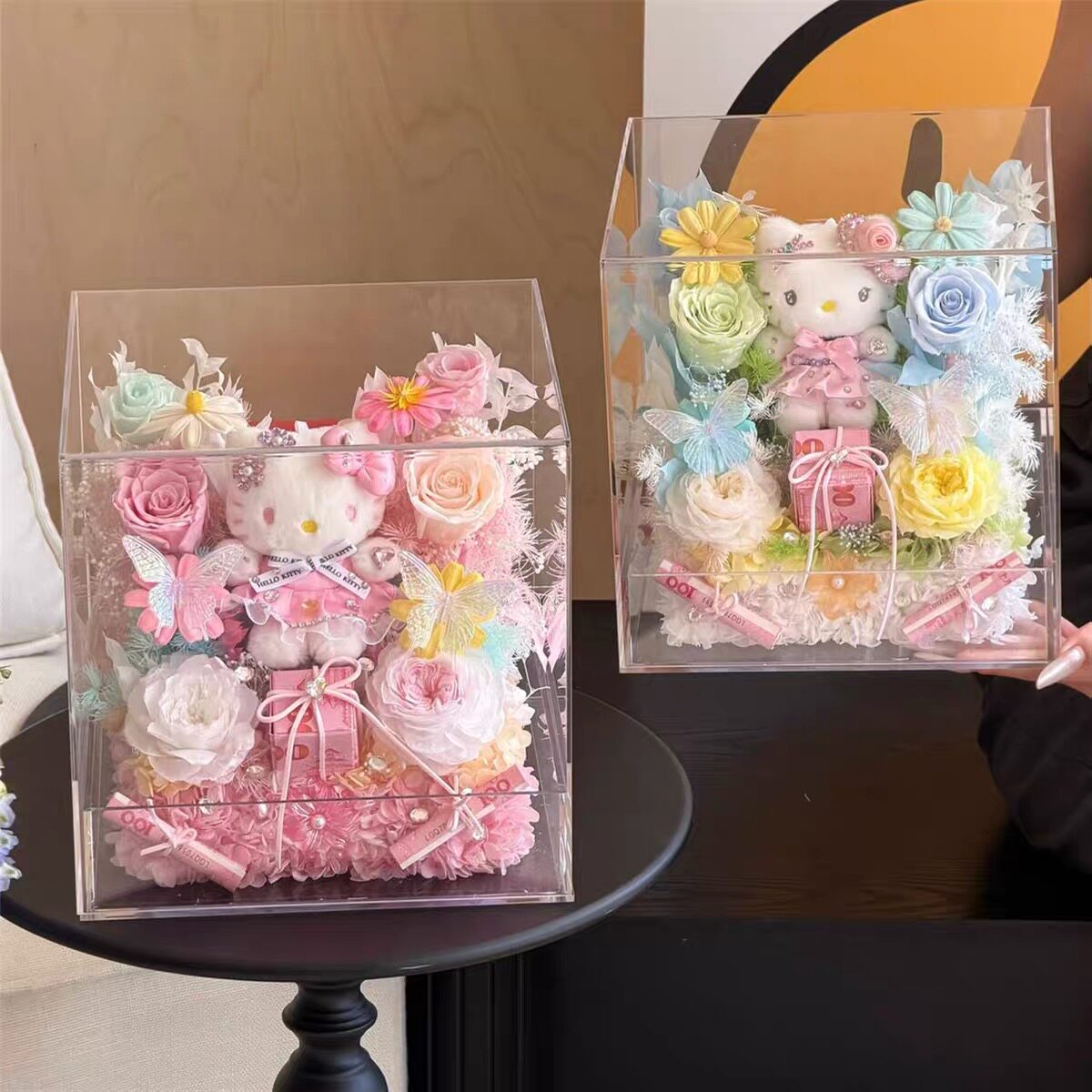 HelloKitty永生花束手工玫瑰花礼盒惊喜喷钞盒子送女朋友创意礼
