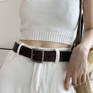 腰带女宽版 女皮带新款 2021黑色真皮简约百搭纯牛皮ins风配牛仔裤