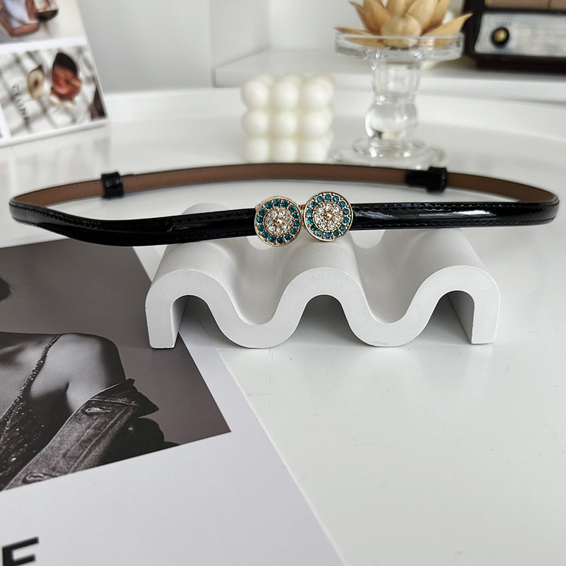 Versatile Women's Thin Belt with Rhinestones, Genuine Leather, Fashionable Decorative Waist Belt, Suit Belt, Suitable for Dresses, Summer Waist Chain