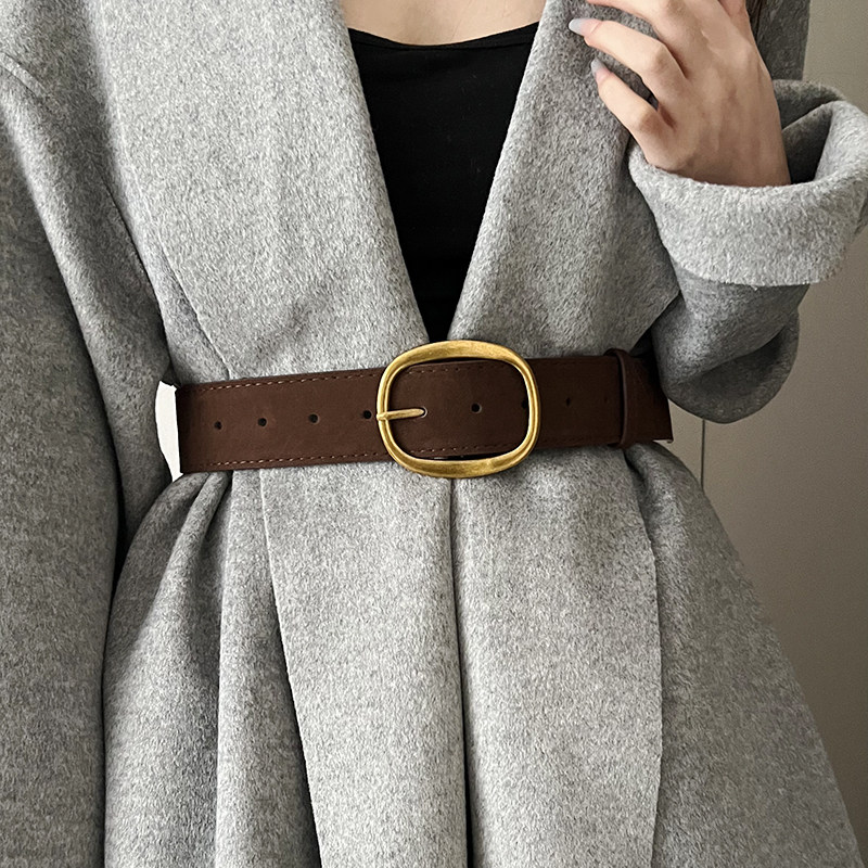 2025新款宽腰带女士绒面棕色复古百搭装饰配大衣毛衣裙子粗皮带 - Sweet Girl配饰店出品